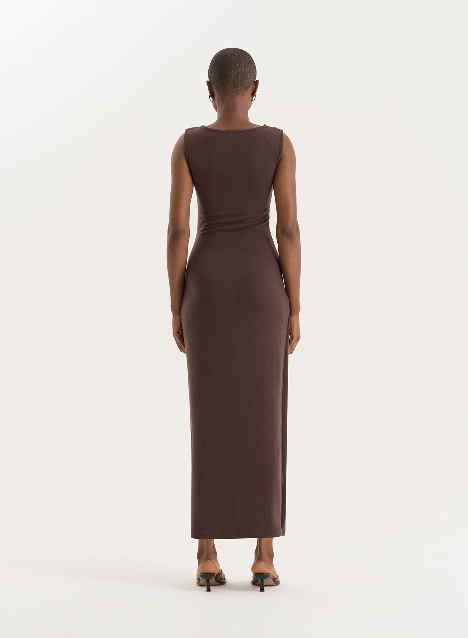 Chocolate Gathered Waist Jersey Maxi Dress